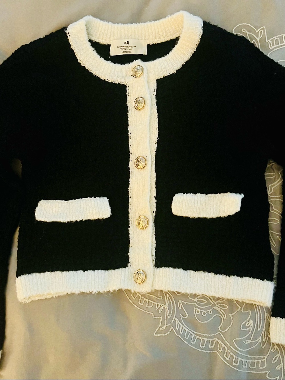 H&M Black and White Knit Button-Up Blazer for Girls Size 8/10